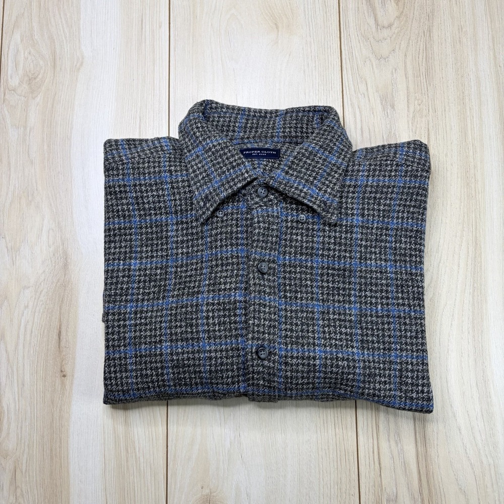 Proper Cloth Mens Japanese Grey Blue Cotton Windowpane Low Twist Check XXL